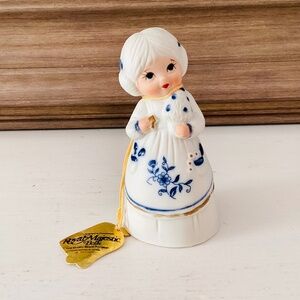 Vintage Royal Majestic Jasco Porcelain Bisque Bell Doll Figurine Blue White Girl